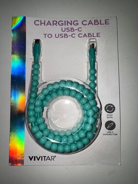 Vivitar Turquoise USB-C to USB-C Beaded Charging Cable